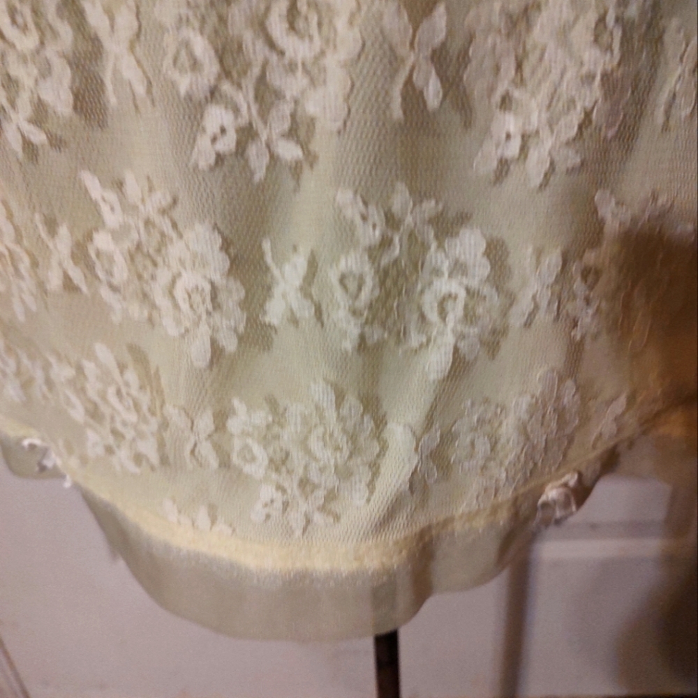 🔸💛🔸Divine Vintage 50's Buttercup Yellow Floral Lace & Satin Bow Slip - S/M - Picture 7 of 16